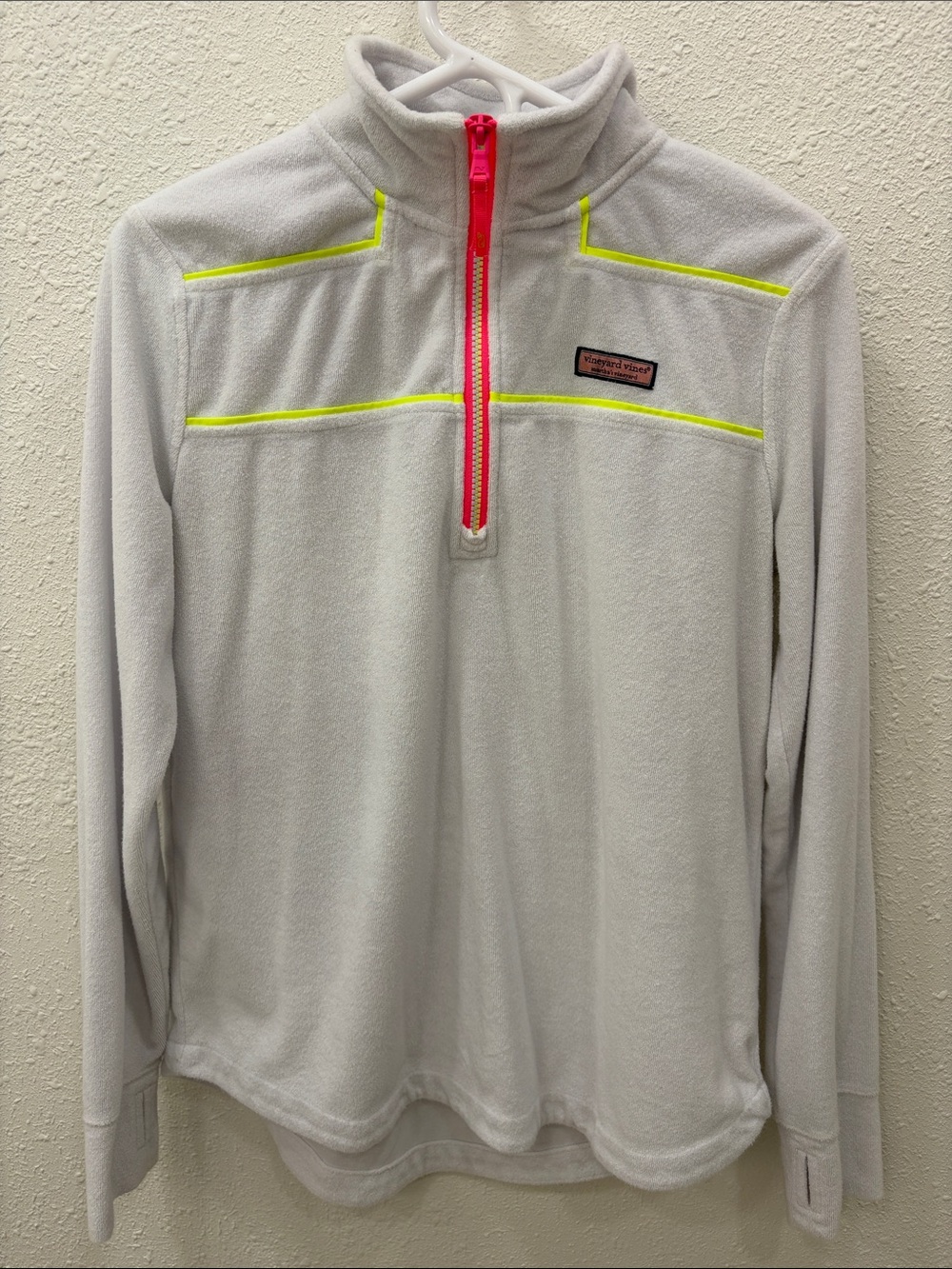 Vineyard Vines Terrycloth Quarter Zip Pullover with Neon Trim